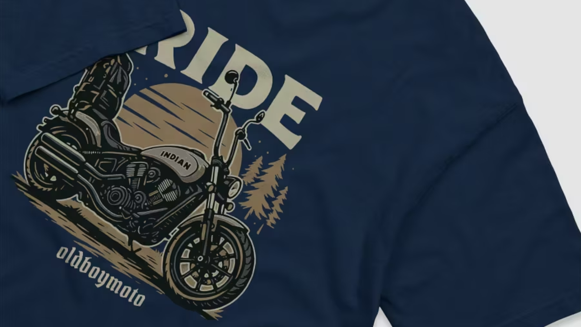 A beauty shot of the RIDE T-Shirt showing my Indian Chief Dark Horse in a graphic art style now available from oldboymoto